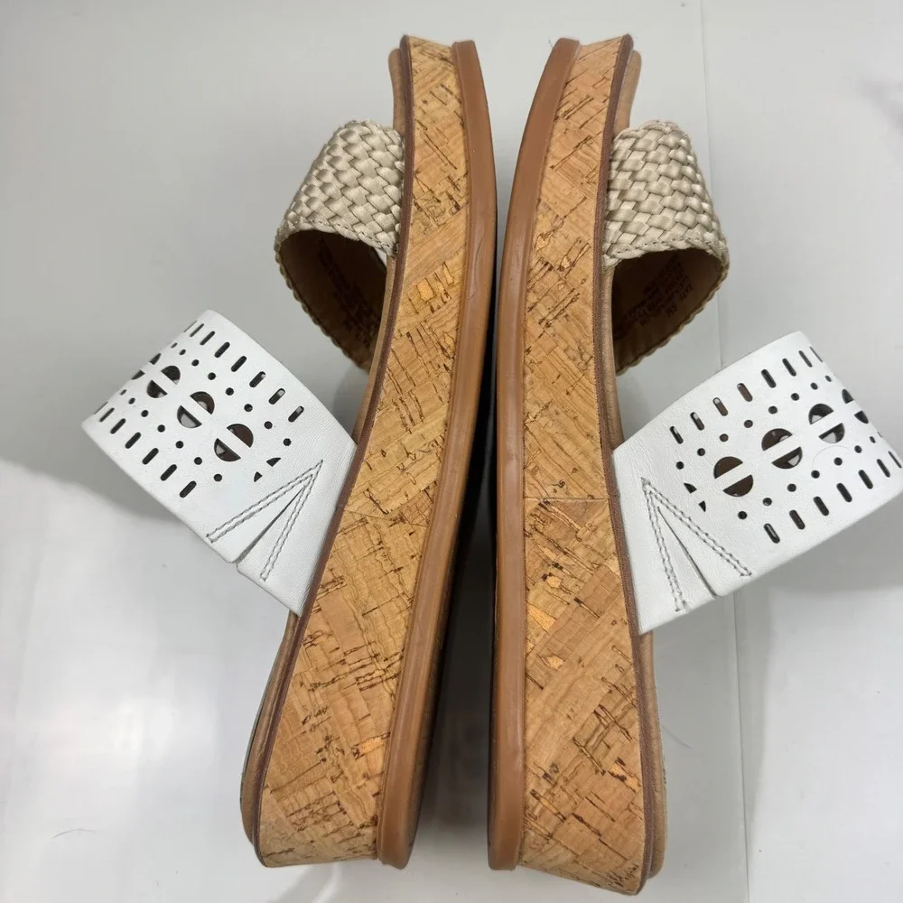 Latigo Kate White Wedge Slide Sandals Women Size 8‎ Cork Wedge Laser Cut